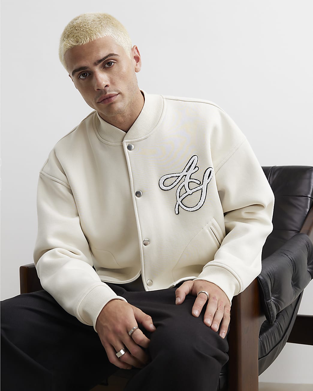 Ame Saint Brushback Bomber Jacket in Cream - Image 2 Ame Saint Brushback Bomber Jacket in Cream