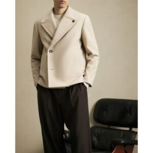 Asymmetric Single Breasted Peacoat in Beige