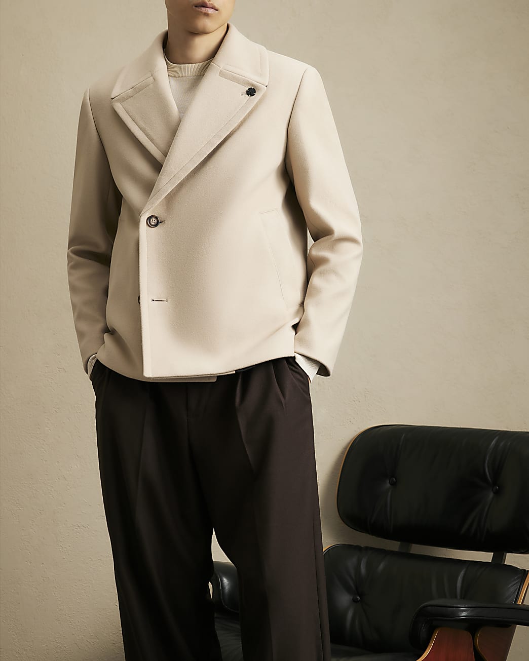 Asymmetric Single Breasted Peacoat in Beige - Image 2 Asymmetric Single Breasted Peacoat in Beige