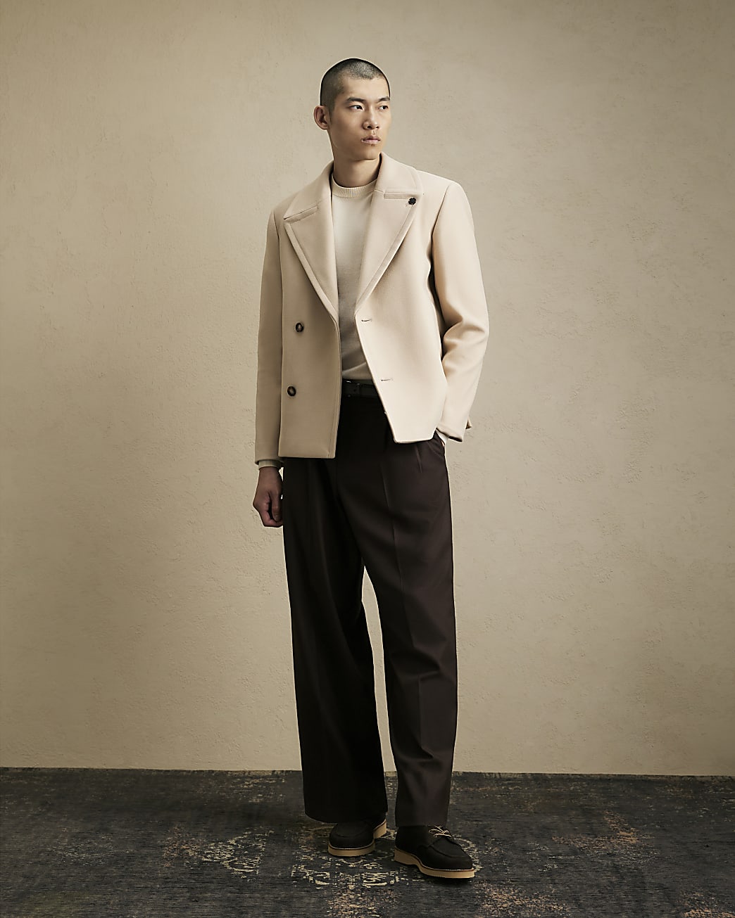 Asymmetric Single Breasted Peacoat in Beige - Image 4 Asymmetric Single Breasted Peacoat in Beige