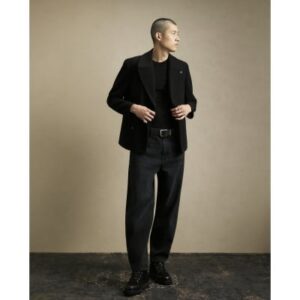 Asymmetric Single Breasted Peacoat in Black