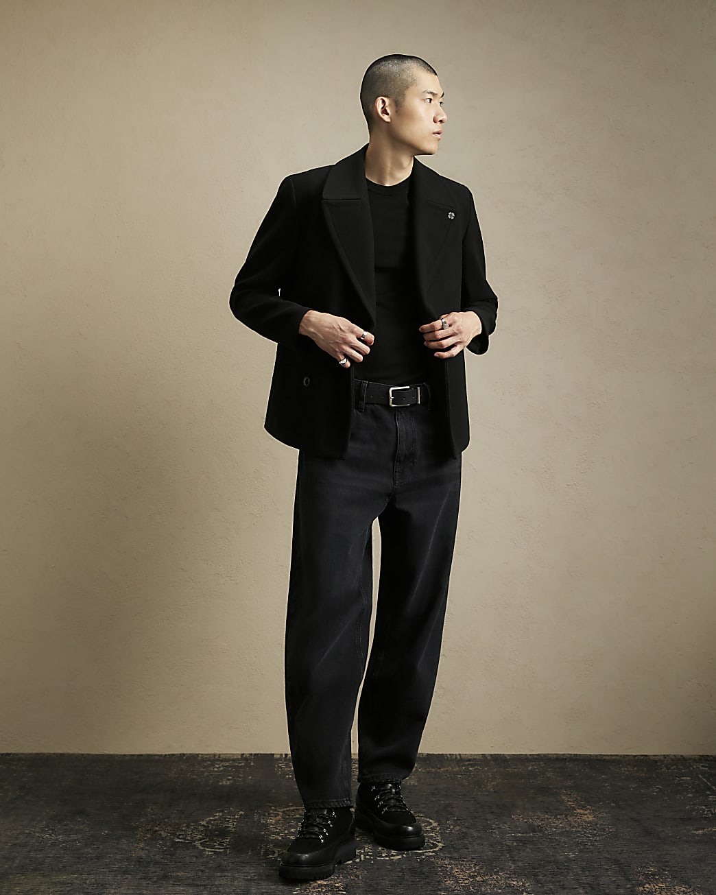 Asymmetric Single Breasted Peacoat in Black - Image 2 Asymmetric Single Breasted Peacoat in Black