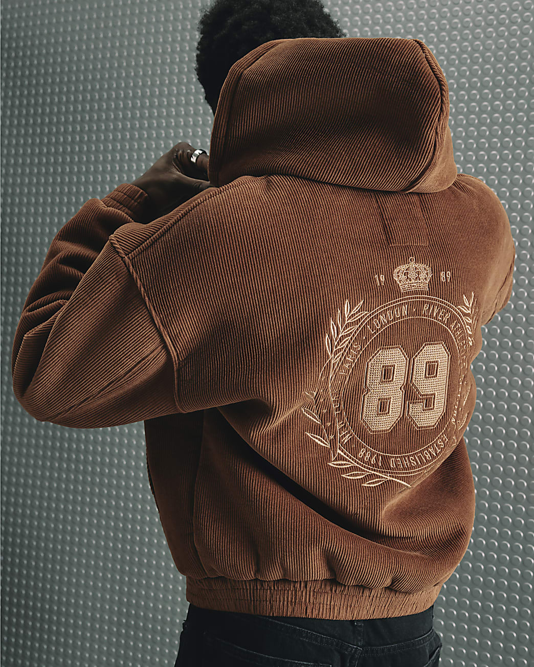Borg Lined Corduroy Hoodie in Brown - Image 2 Borg Lined Corduroy Hoodie in Brown