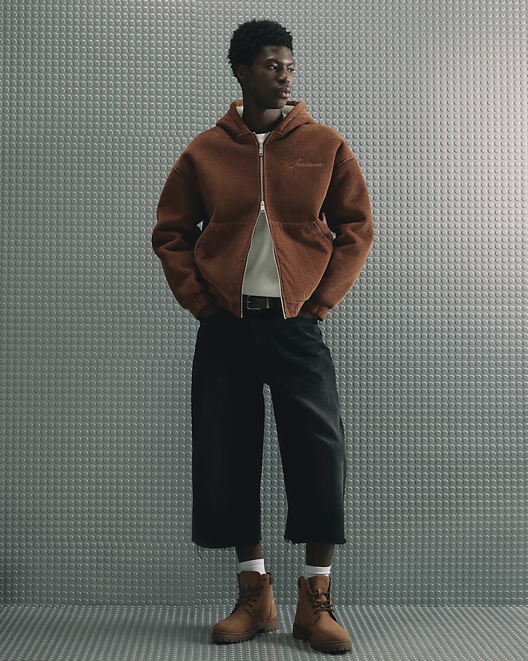 Borg Lined Corduroy Hoodie in Brown - Image 4 Borg Lined Corduroy Hoodie in Brown
