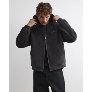 Borg Lined Corduroy Hoodie in Grey