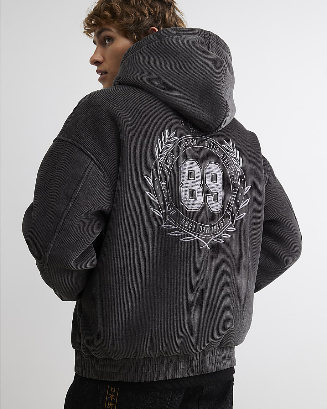 Borg Lined Corduroy Hoodie in Grey - Image 3 Borg Lined Corduroy Hoodie in Grey
