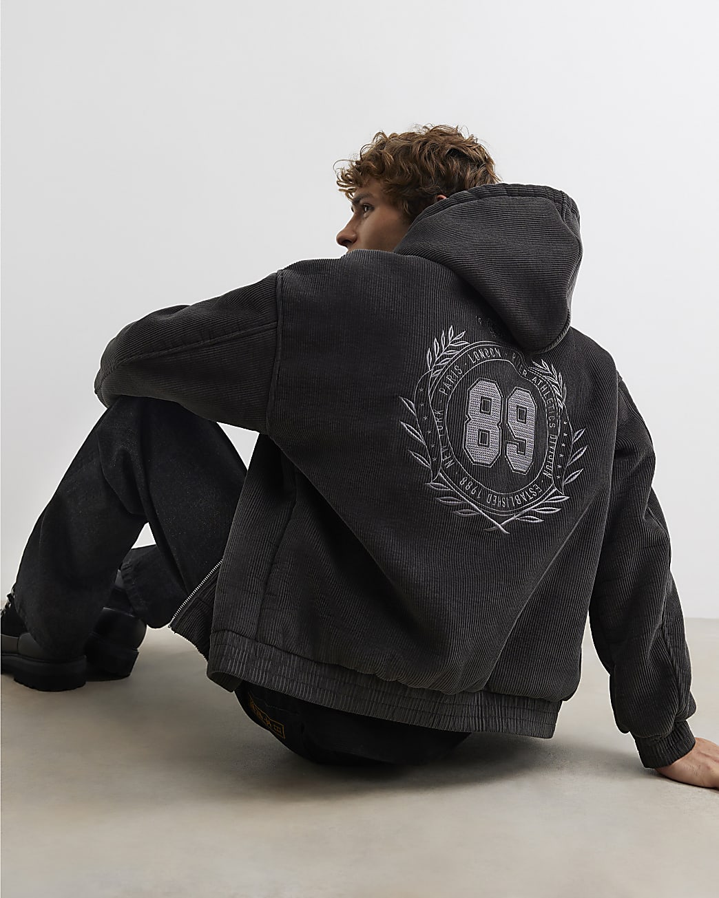 Borg Lined Corduroy Hoodie in Grey - Image 4 Borg Lined Corduroy Hoodie in Grey