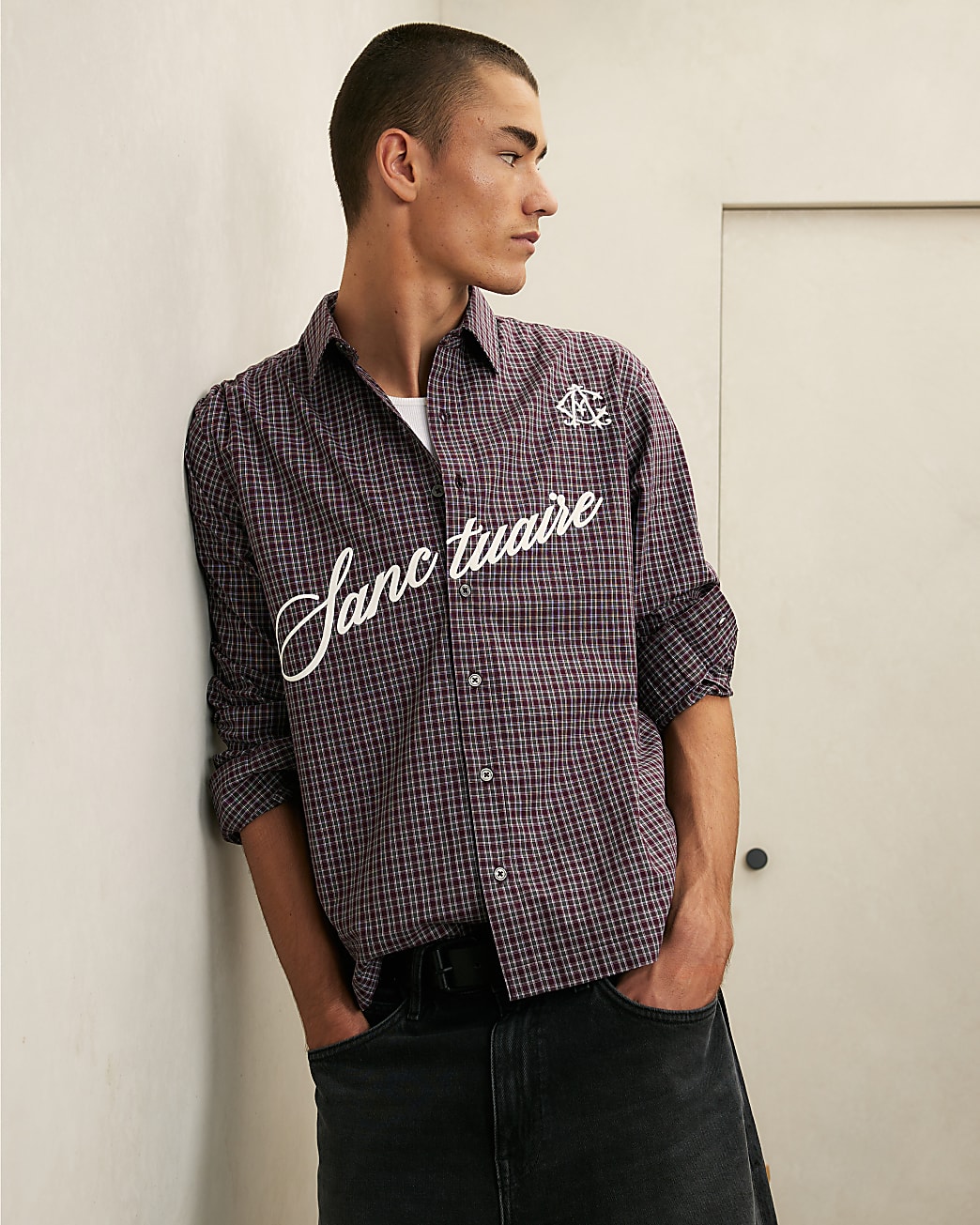 Boxy Fit Sanctuaire Check Shirt in Red - Image 4 Boxy Fit Sanctuaire Check Shirt in Red