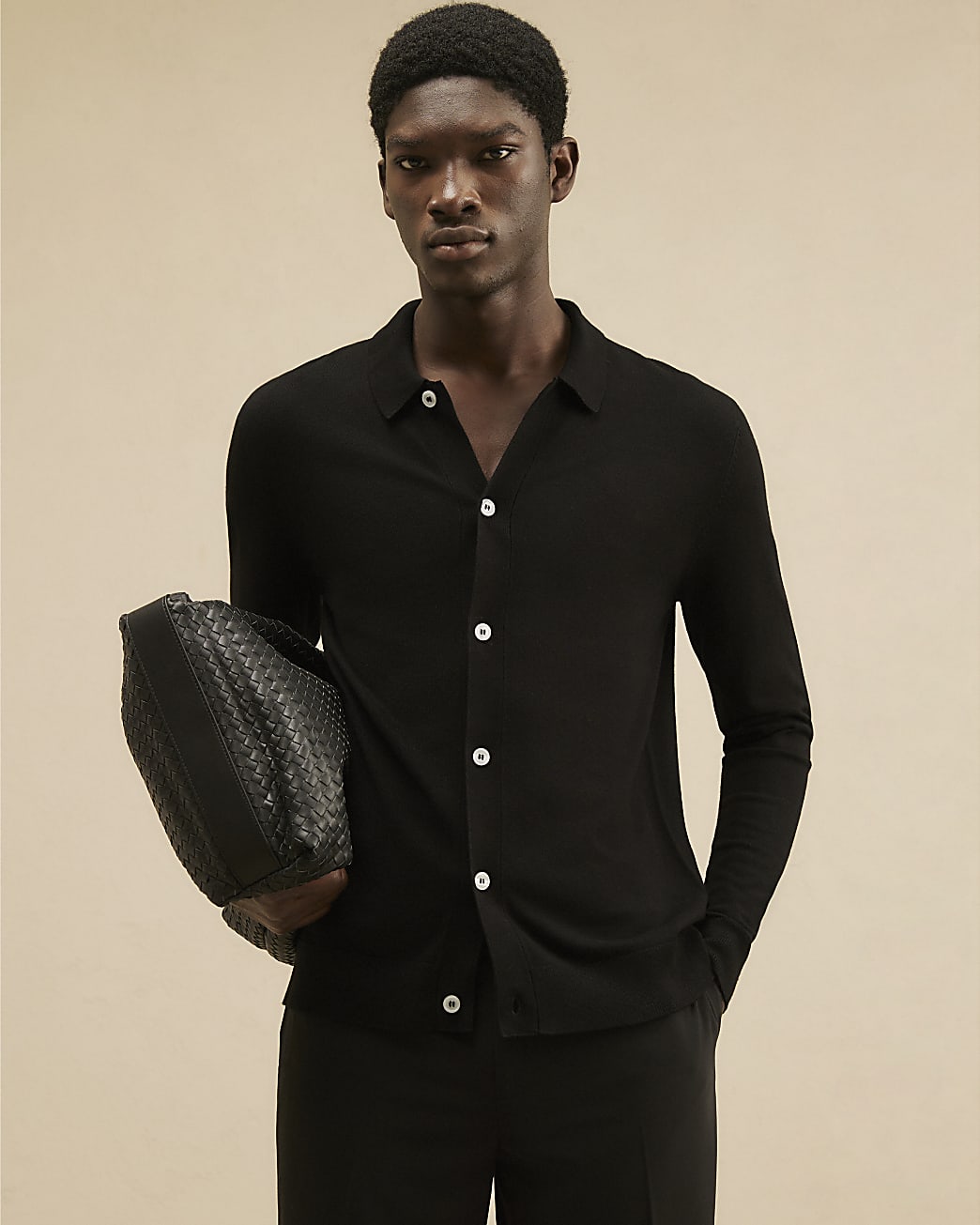 Button Through Knit Cardigan in Black - Image 2 Button Through Knit Cardigan in Black