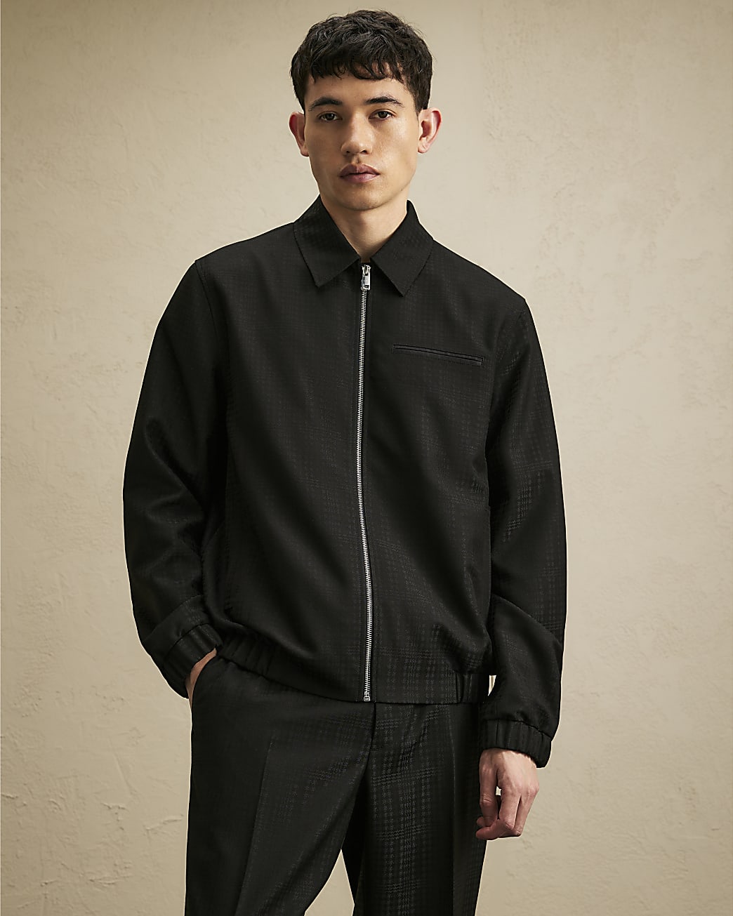 Check Harrington Jacket in Black - Image 2 Check Harrington Jacket in Black