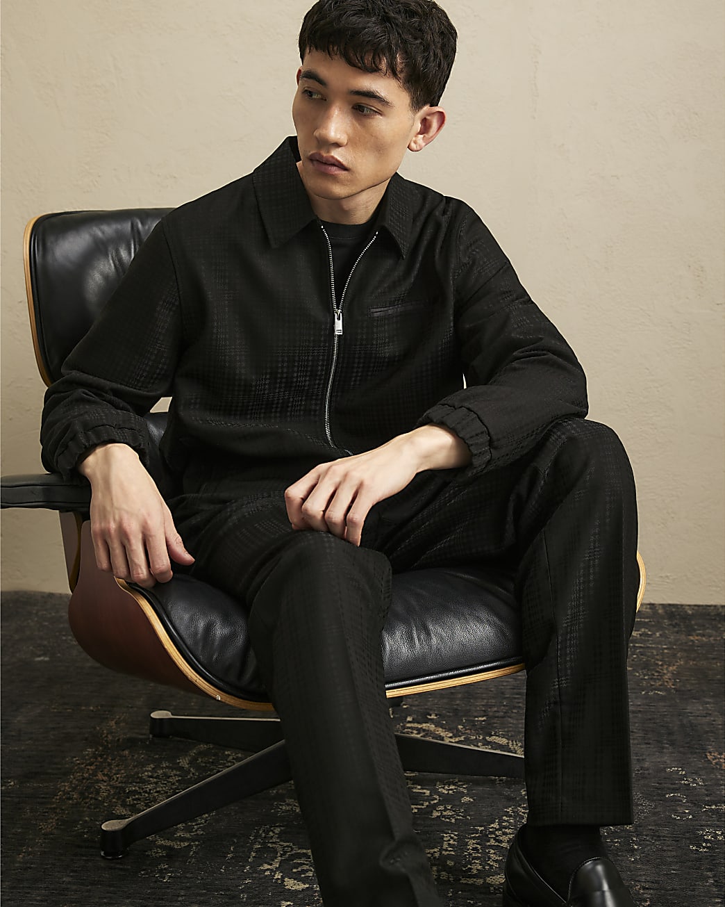 Check Harrington Jacket in Black - Image 3 Check Harrington Jacket in Black