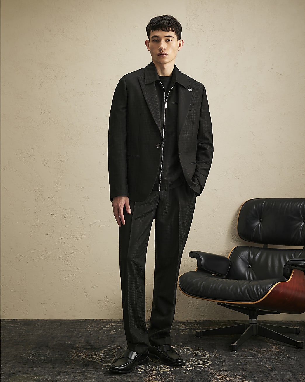 Check Harrington Jacket in Black - Image 4 Check Harrington Jacket in Black