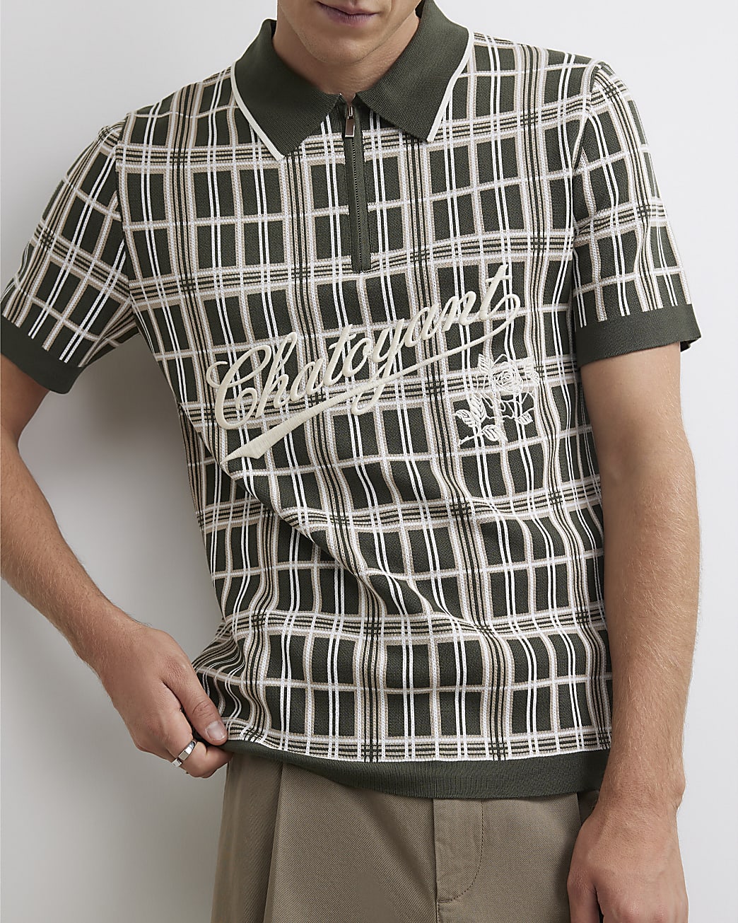 Check Knit Chatoyant Polo Shirt in Green - Image 2 Check Knit Chatoyant Polo Shirt in Green
