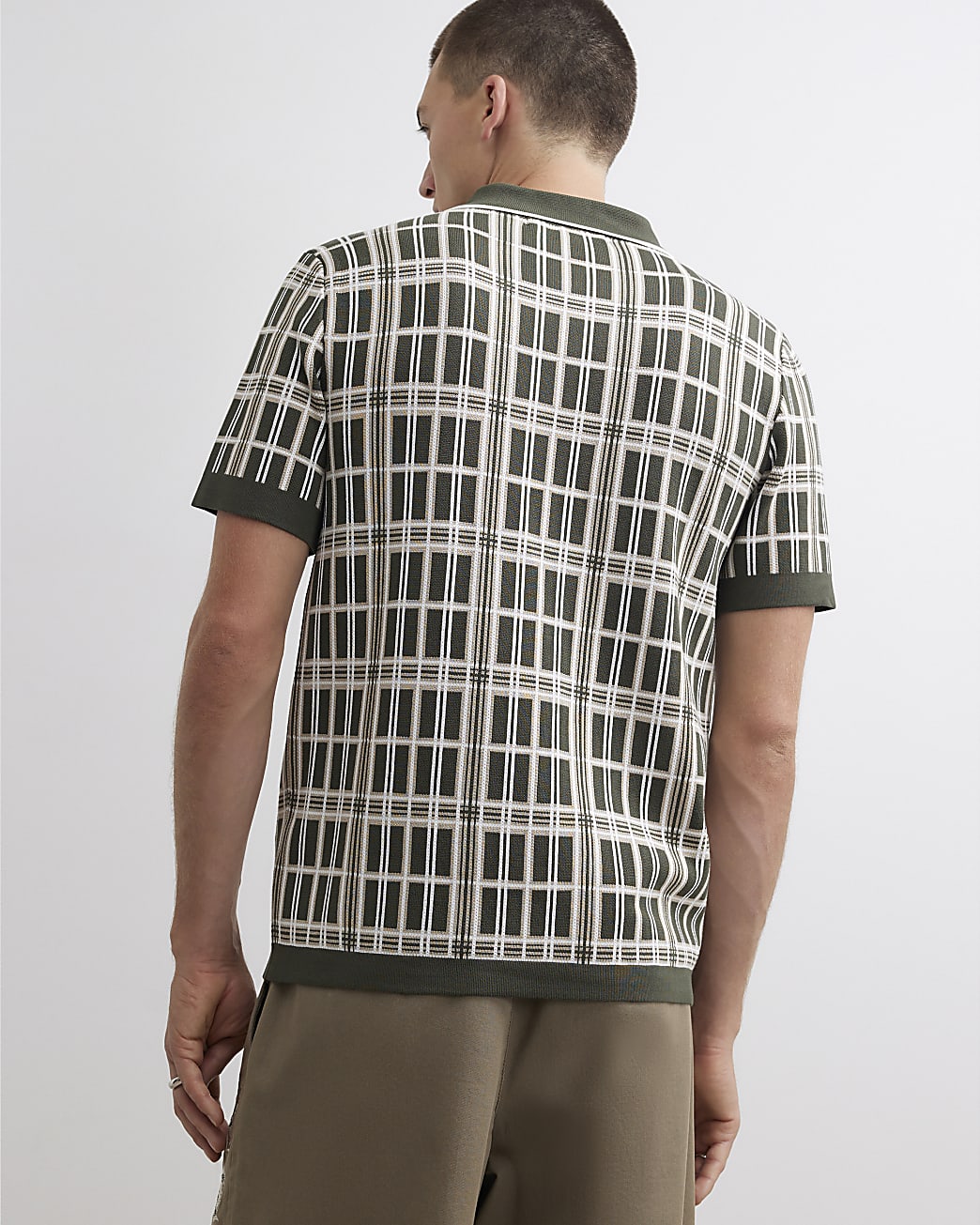 Check Knit Chatoyant Polo Shirt in Green - Image 3 Check Knit Chatoyant Polo Shirt in Green