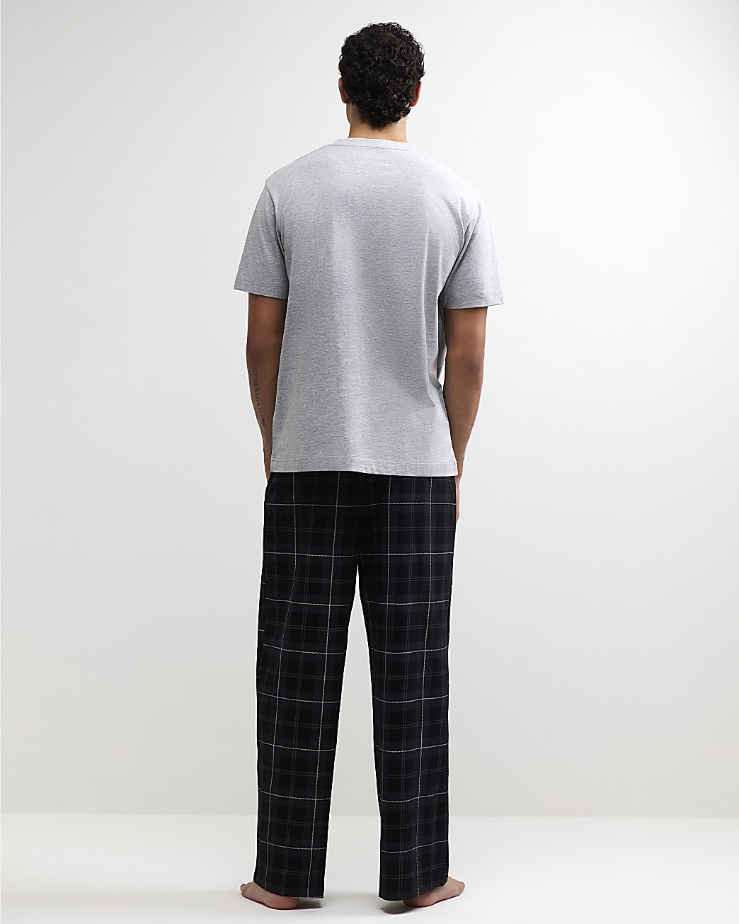 Check Trousers Loungewear Set in Grey - Image 3 Check Trousers Loungewear Set in Grey