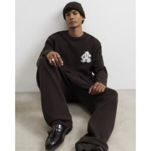 Cosy Monogram Crew Neck Jumper in Brown