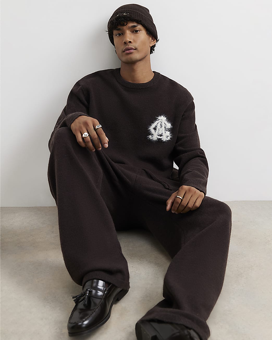 Cosy Monogram Crew Neck Jumper in Brown - Image 2 Cosy Monogram Crew Neck Jumper in Brown