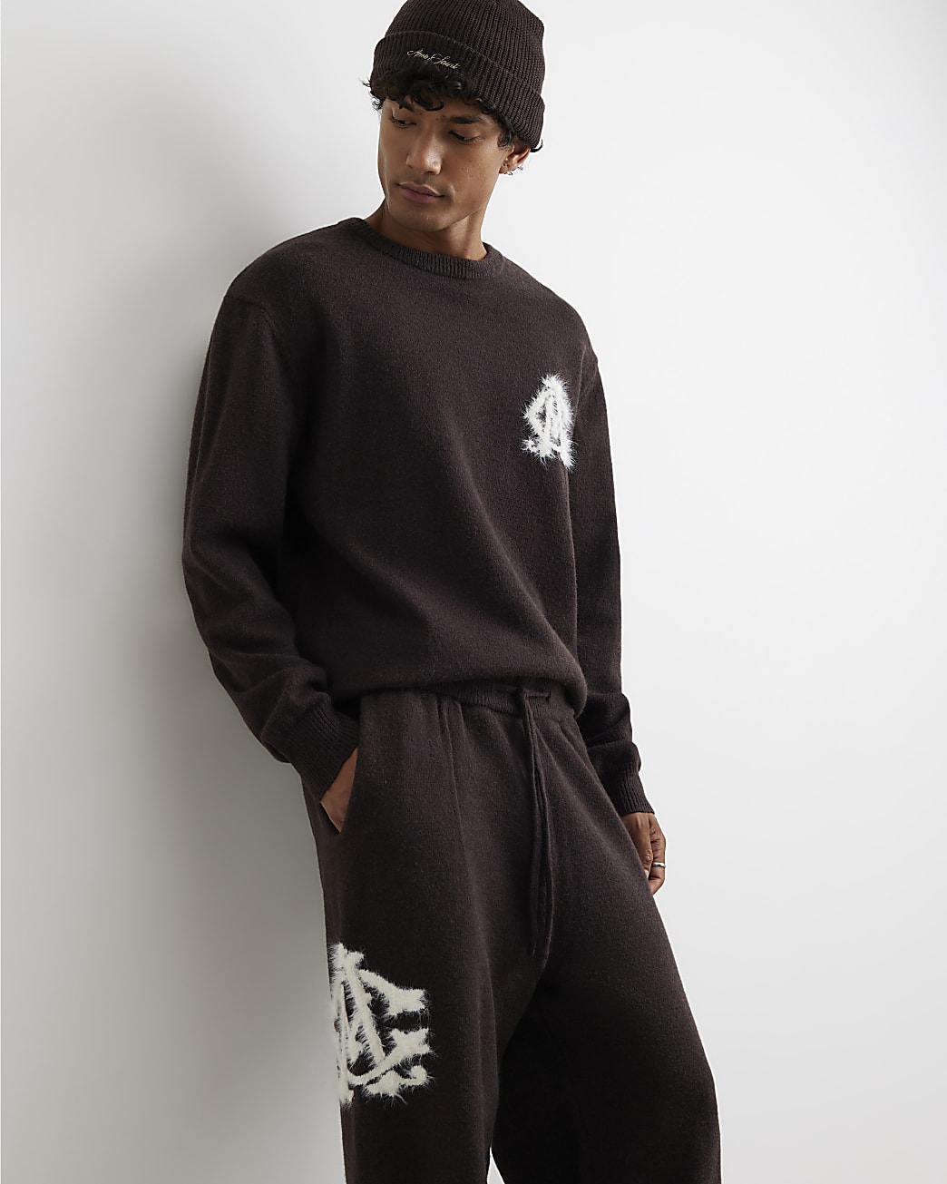 Cosy Monogram Crew Neck Jumper in Brown - Image 3 Cosy Monogram Crew Neck Jumper in Brown