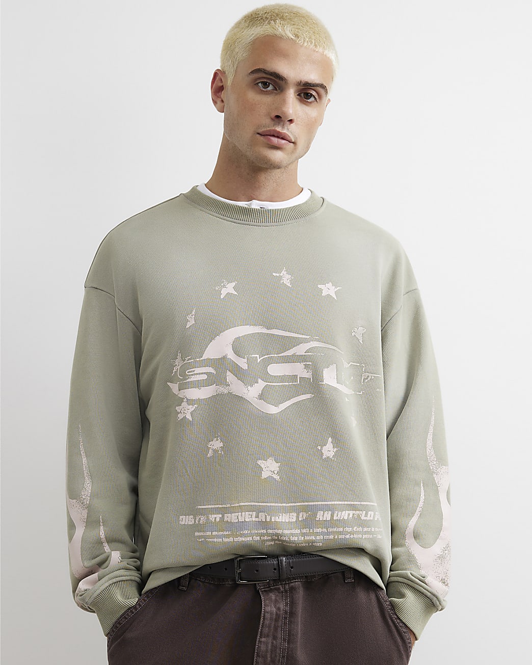 Cotton Blend Flame T-shirt in Khaki - Image 2 Cotton Blend Flame T-shirt in Khaki