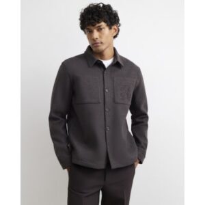 Cotton Embroidered Overshirt in Brown