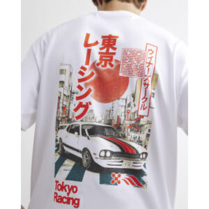 Cotton Japanese Car Graphic T-shirt in White