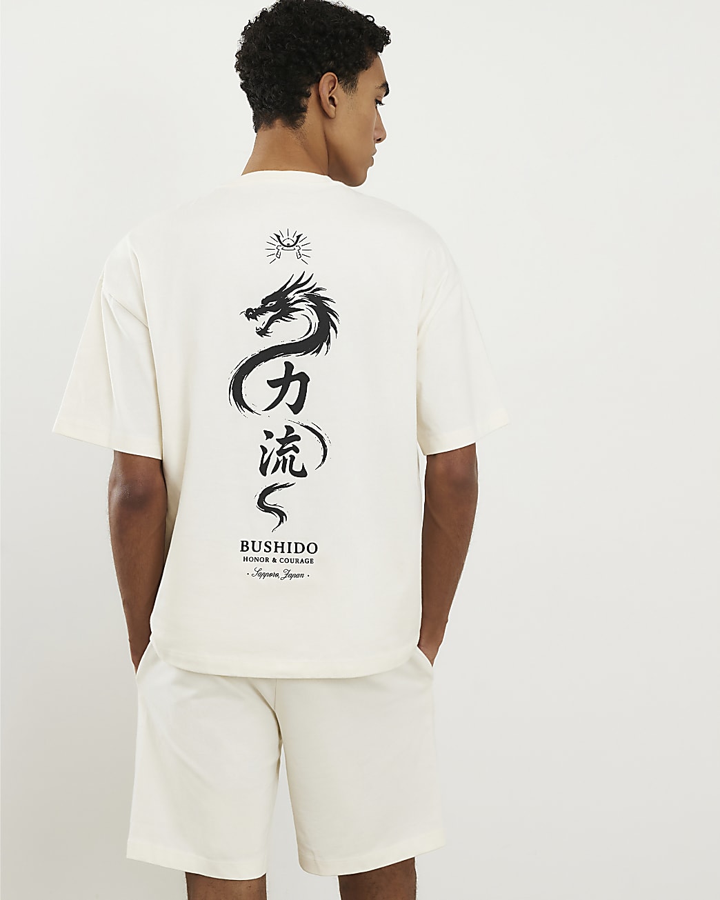 Cotton Japanese T-shirt and Shorts Set in Cream - Image 2 Cotton Japanese T-shirt and Shorts Set in Cream