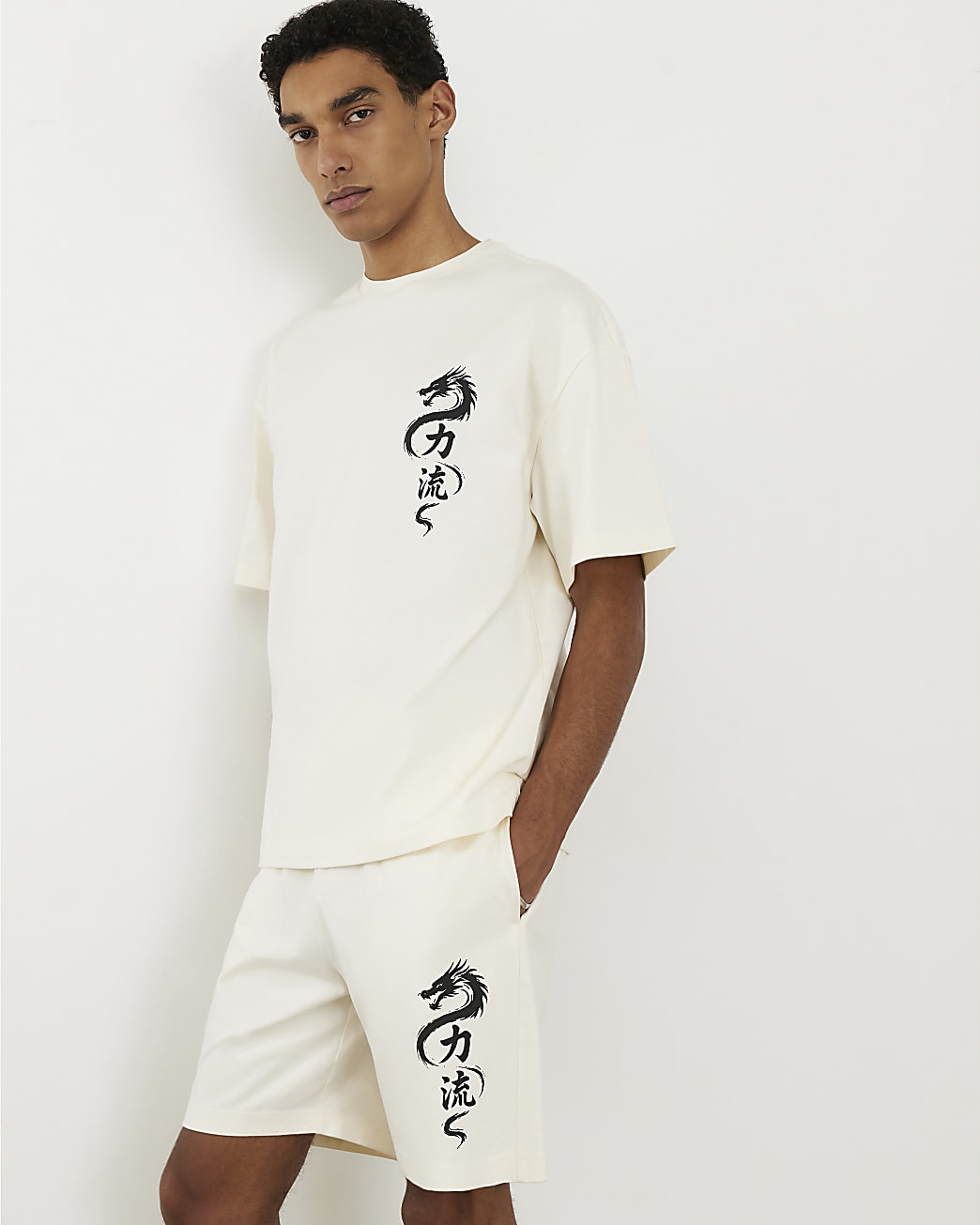 Cotton Japanese T-shirt and Shorts Set in Cream - Image 4 Cotton Japanese T-shirt and Shorts Set in Cream