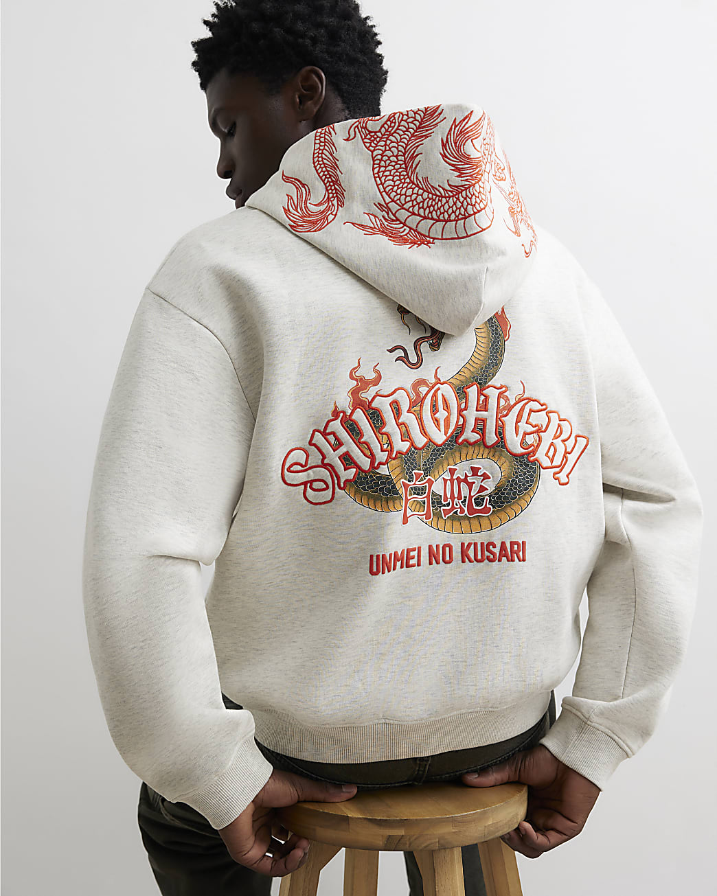 Cotton Shirohebi Snake Hoodie in Grey - Image 2 Cotton Shirohebi Snake Hoodie in Grey