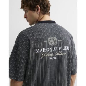 Cotton Stripe Maison T-shirt in Black