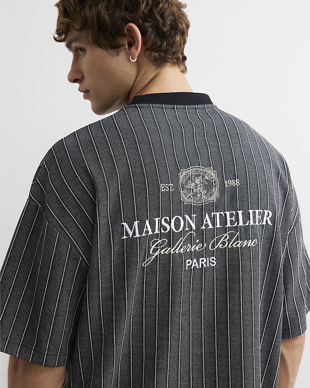 Cotton Stripe Maison T-shirt in Black - Image 2 Cotton Stripe Maison T-shirt in Black