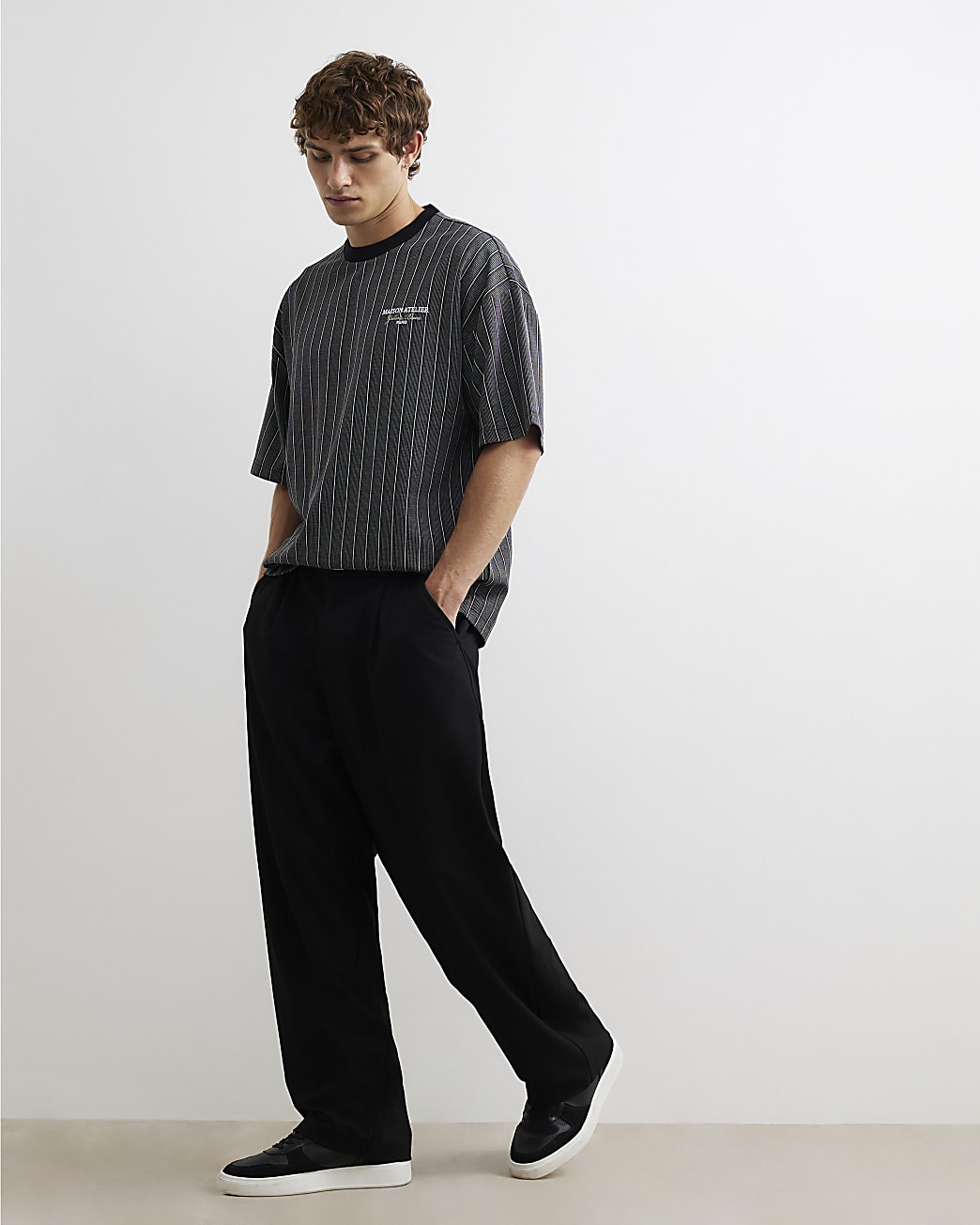 Cotton Stripe Maison T-shirt in Black - Image 3 Cotton Stripe Maison T-shirt in Black