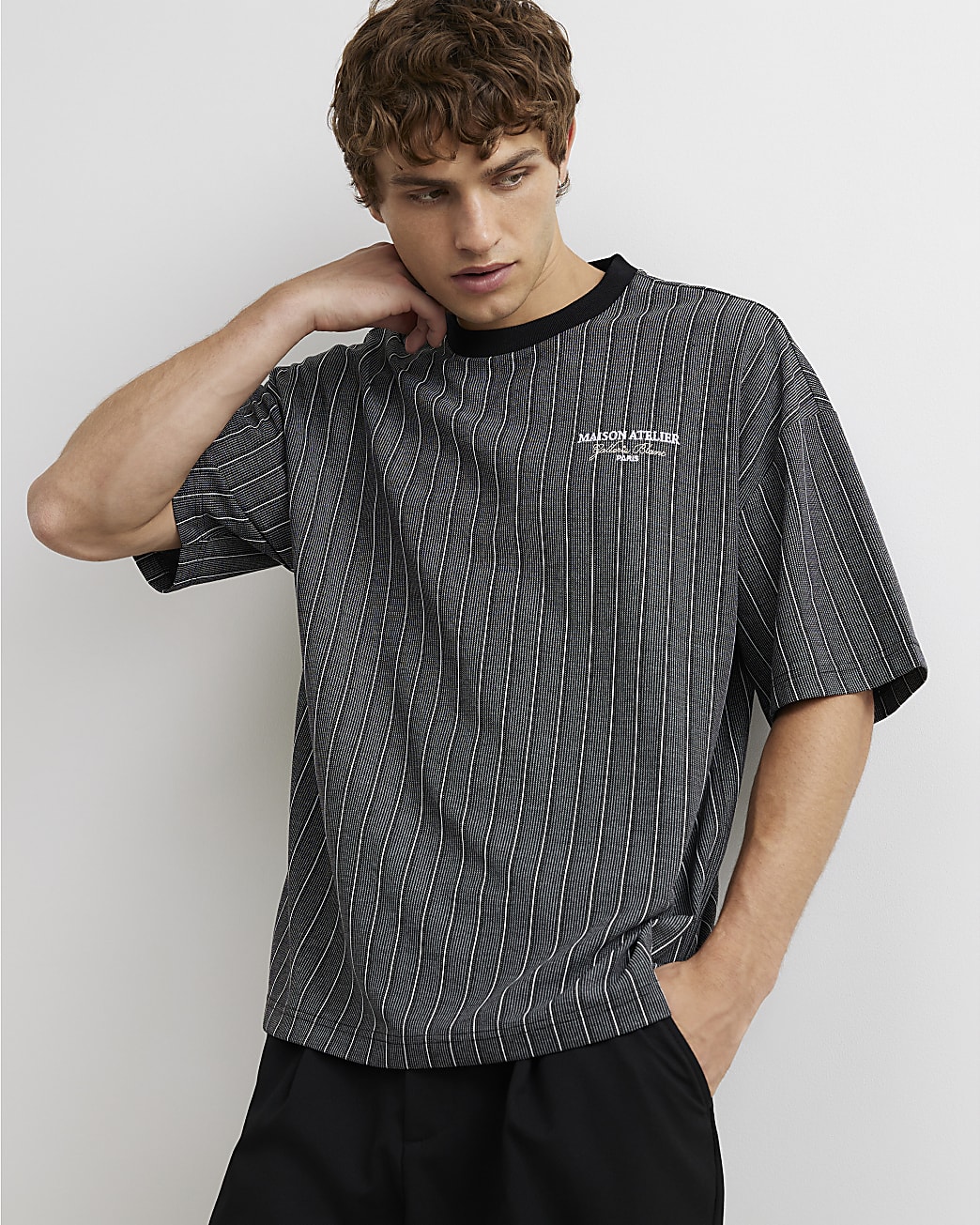 Cotton Stripe Maison T-shirt in Black - Image 4 Cotton Stripe Maison T-shirt in Black