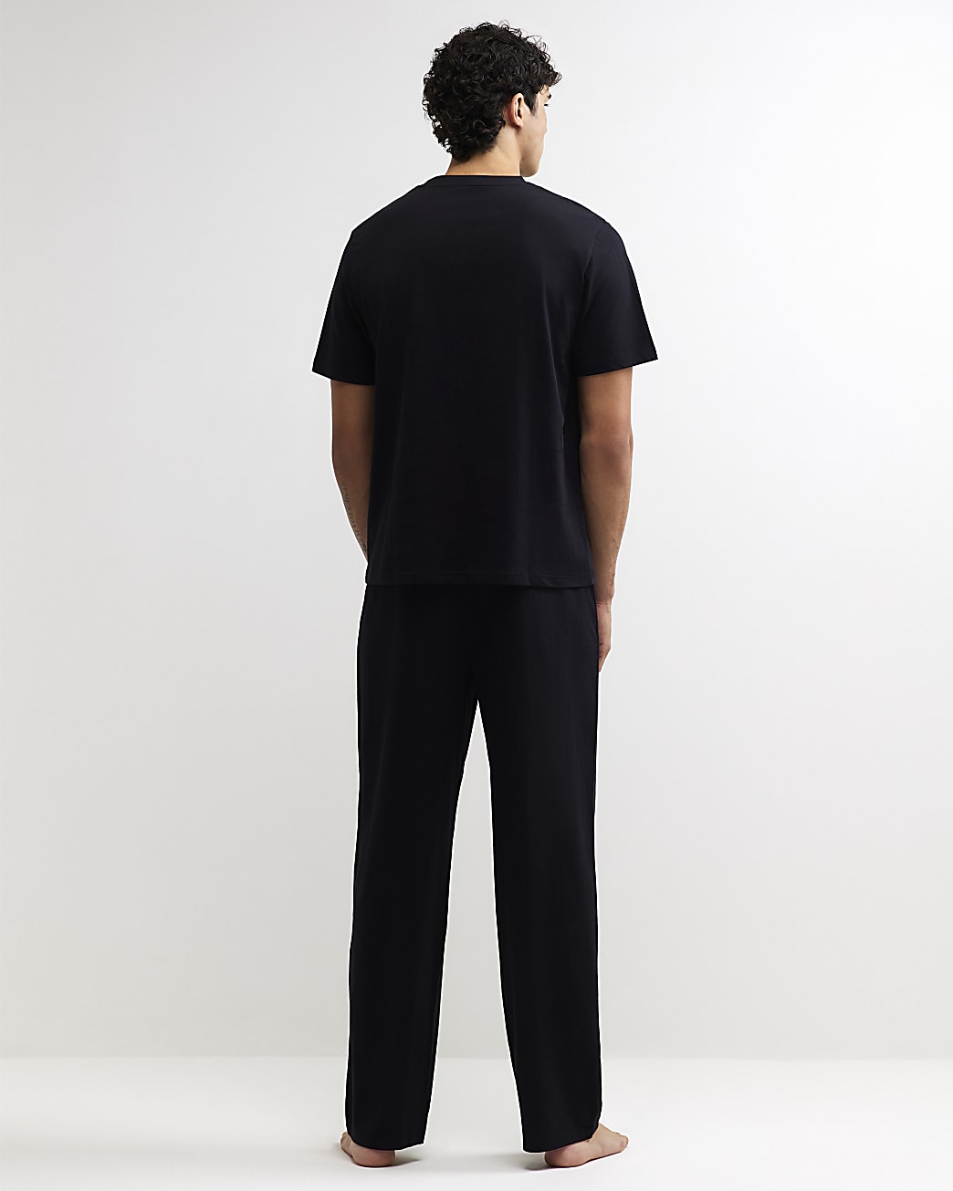 Cotton T-shirt and Trousers Pyjamas Set in Black - Image 3 Cotton T-shirt and Trousers Pyjamas Set in Black