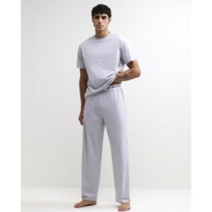 Cotton T-shirt and Trousers Pyjamas Set in Grey