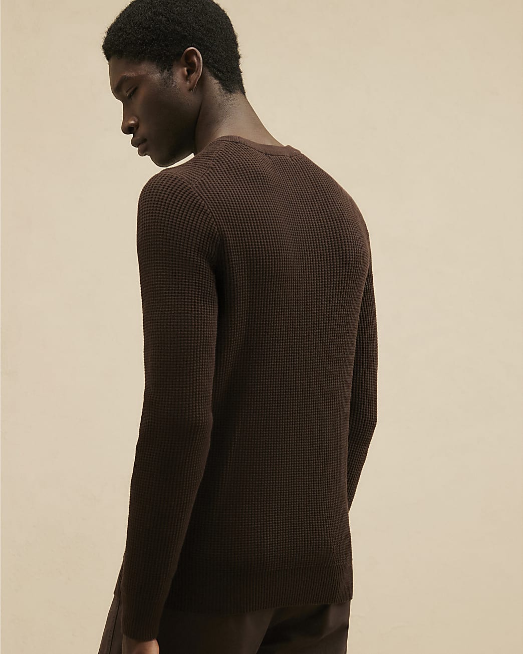Cotton Waffle Knitted Jumper in Brown - Image 3 Cotton Waffle Knitted Jumper in Brown