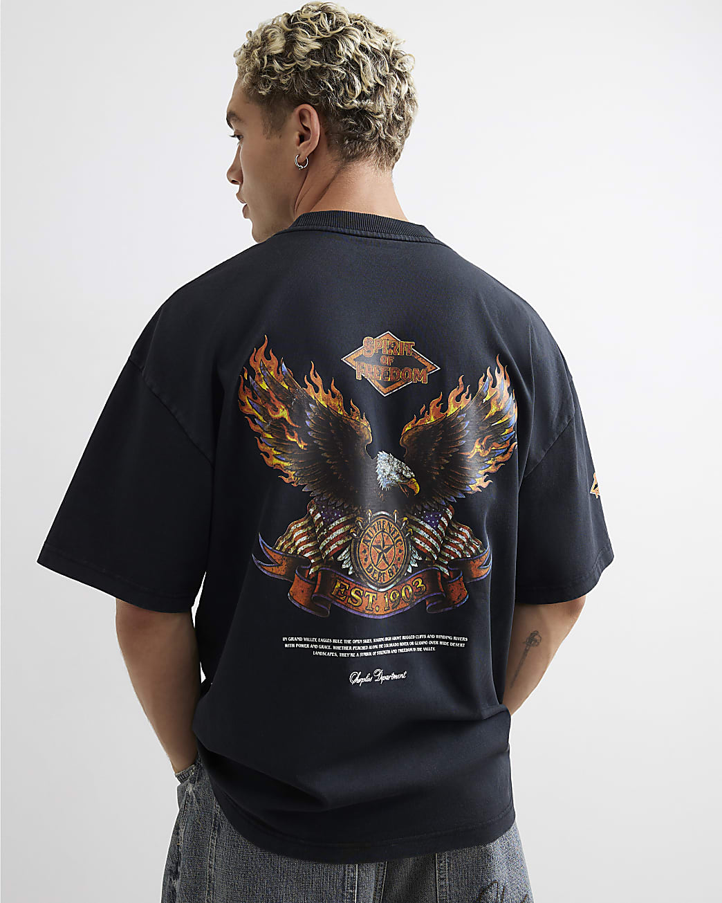 Cotton Washed Eagle T-shirt in Black - Image 2 Cotton Washed Eagle T-shirt in Black