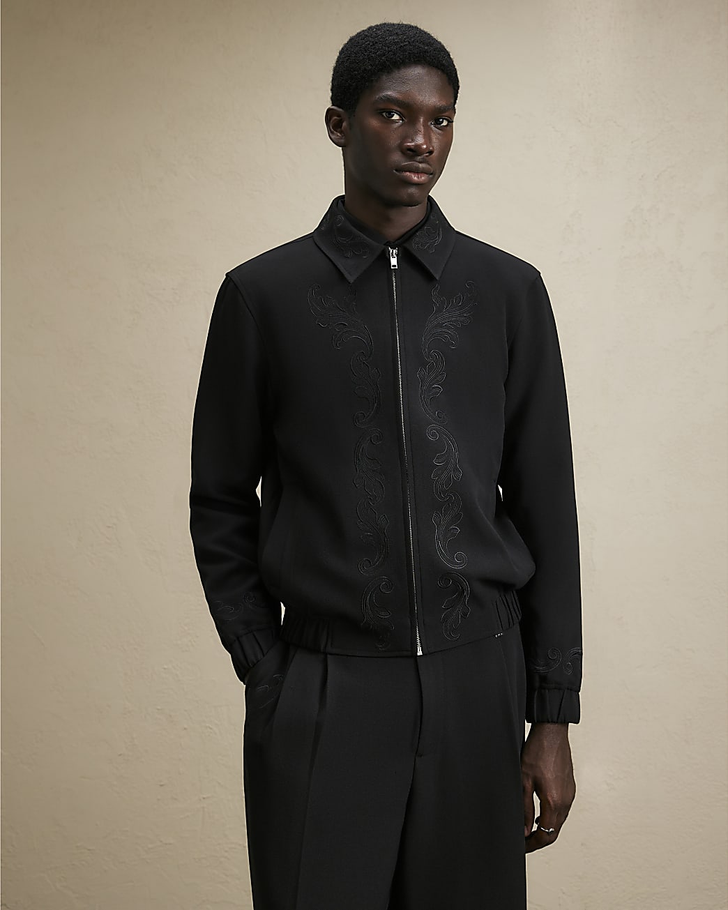 Embroidered Baroque Harrington Jacket in Black - Image 2 Embroidered Baroque Harrington Jacket in Black