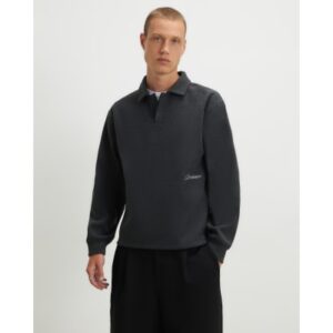 Embroidered Buttoned Polo Sweatshirt in Grey