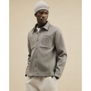 Embroidered Chest Pocket Overshirt in Grey