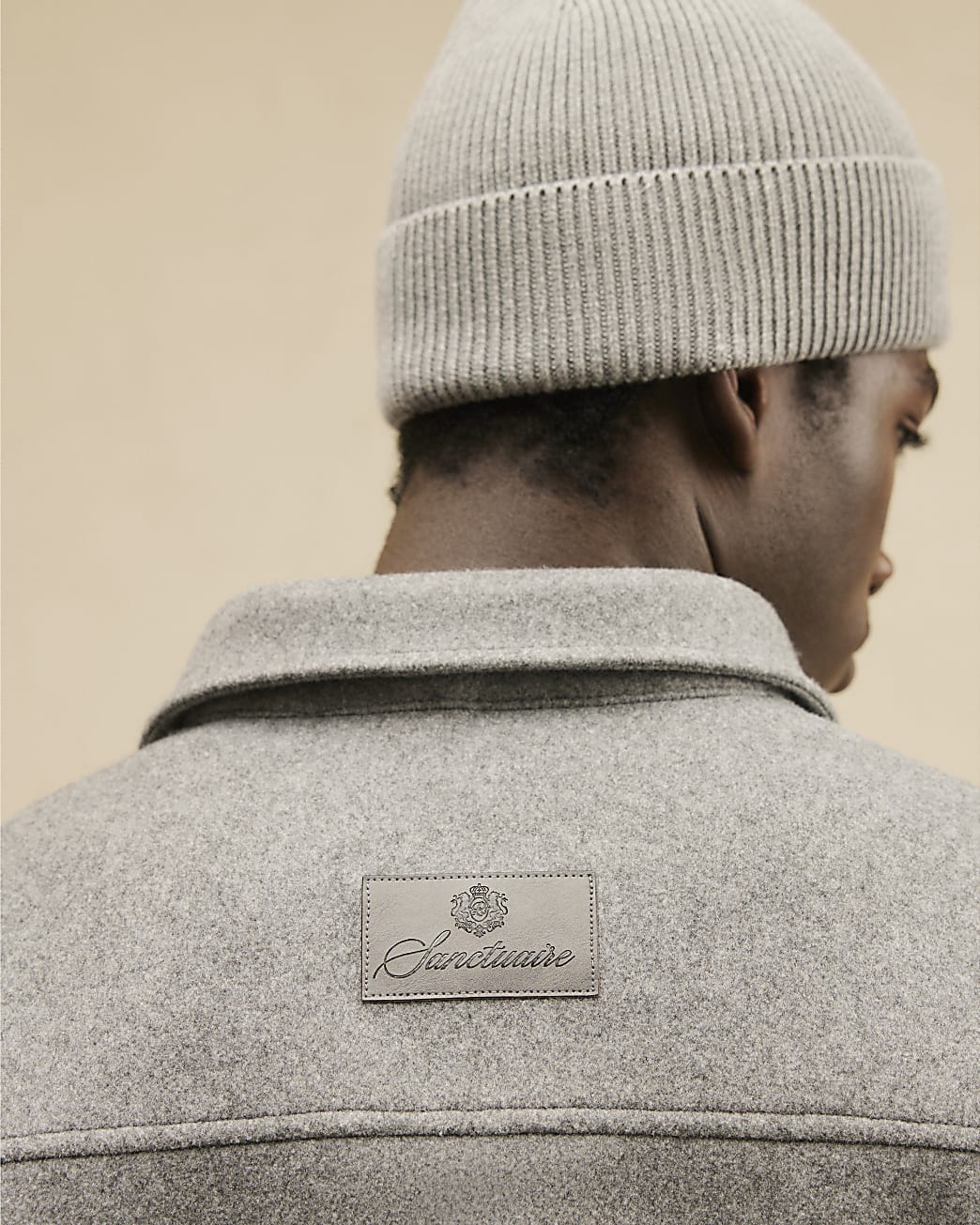 Embroidered Chest Pocket Overshirt in Grey - Image 4 Embroidered Chest Pocket Overshirt in Grey