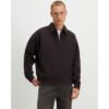 Embroidered Quarter Zip Polo Sweatshirt in Brown