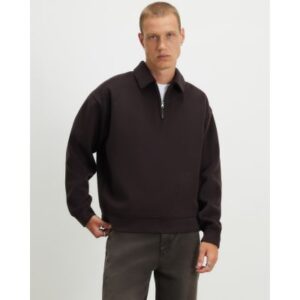 Embroidered Quarter Zip Polo Sweatshirt in Brown