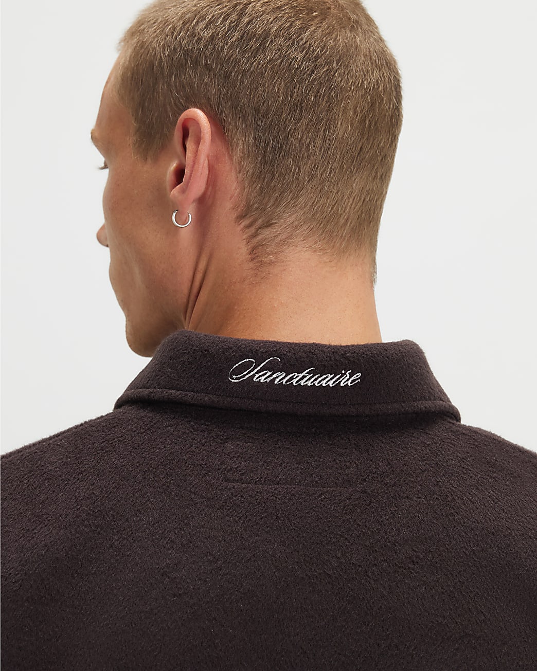 Embroidered Quarter Zip Polo Sweatshirt in Brown - Image 4 Embroidered Quarter Zip Polo Sweatshirt in Brown