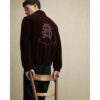 Embroidered Velvet Harrington Jacket in Burgundy