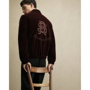 Embroidered Velvet Harrington Jacket in Burgundy