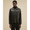 Faux Leather Harrington Zip Jacket in Black