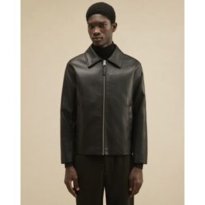 Faux Leather Harrington Zip Jacket in Black