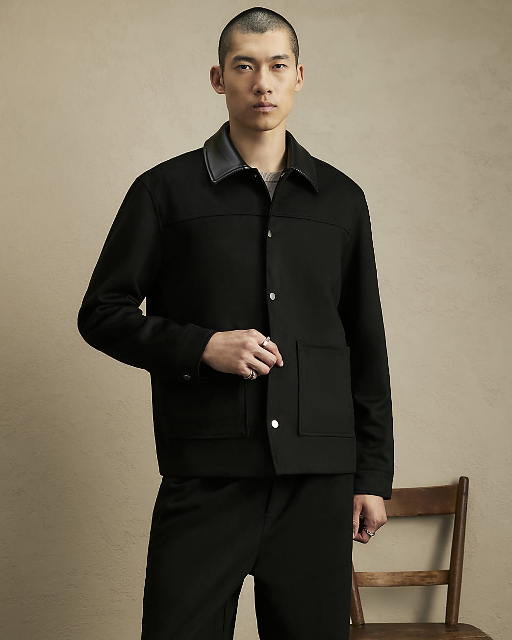 Faux Suede Overshirt in Black - Image 2 Faux Suede Overshirt in Black