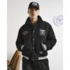 Felted Varsity Bomber Jacket in Black