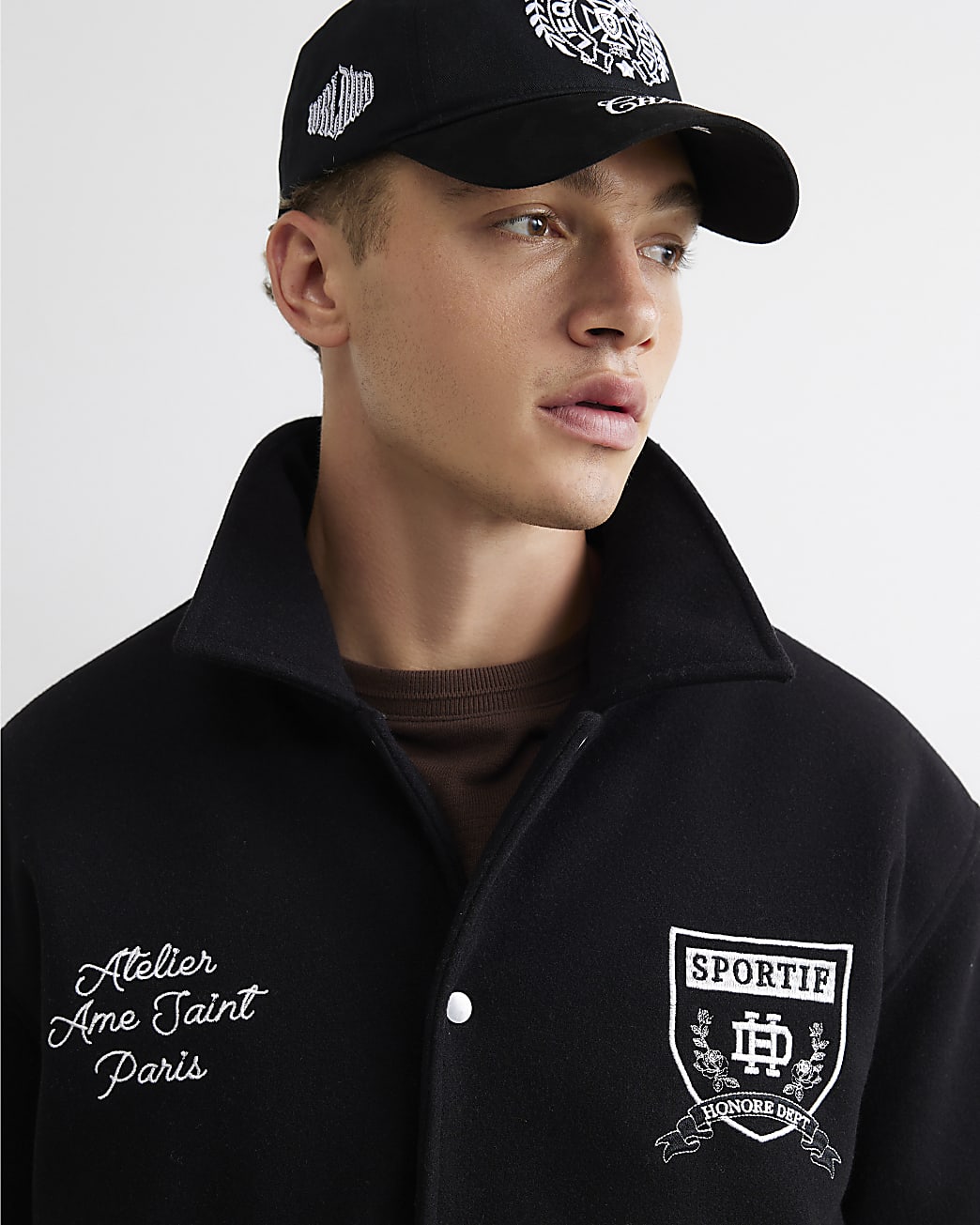 Felted Varsity Bomber Jacket in Black - Image 3 Felted Varsity Bomber Jacket in Black